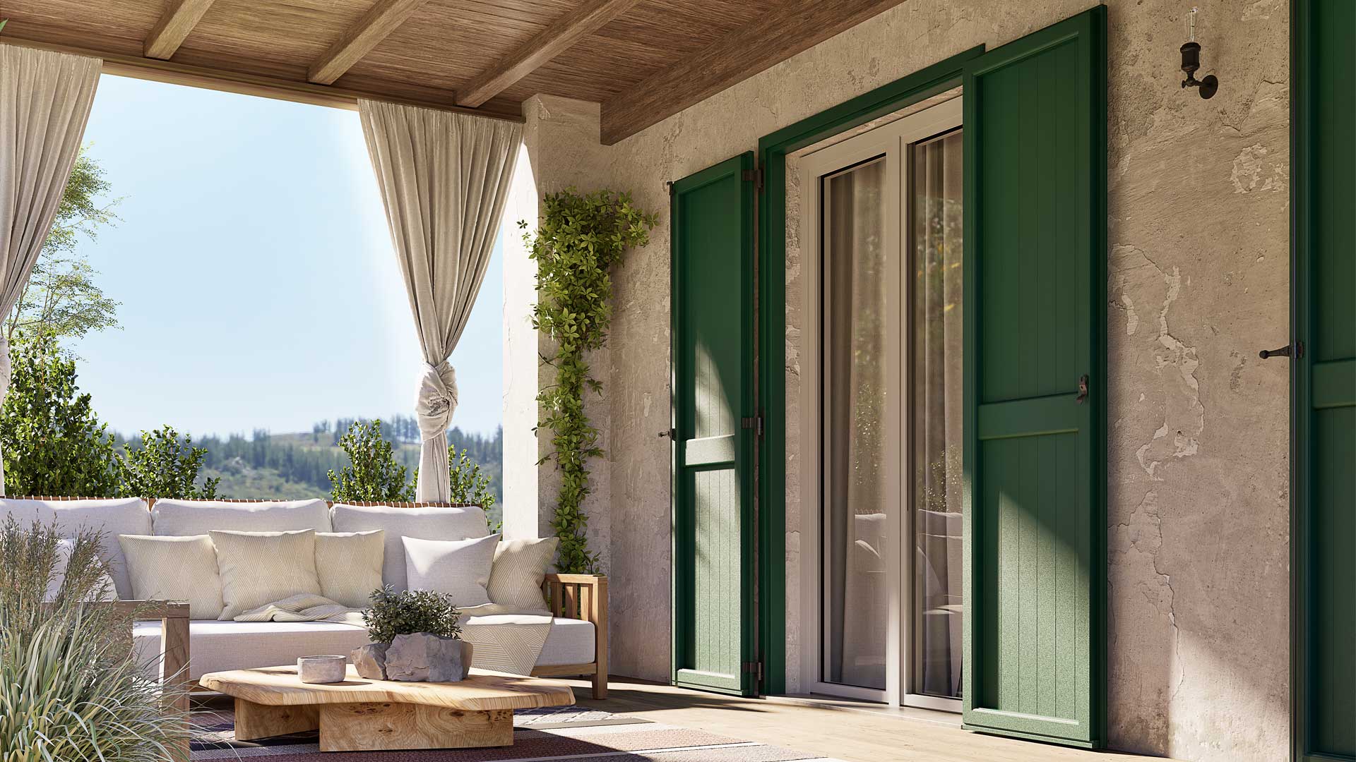 Giotto oscuranti aperti vista esterna